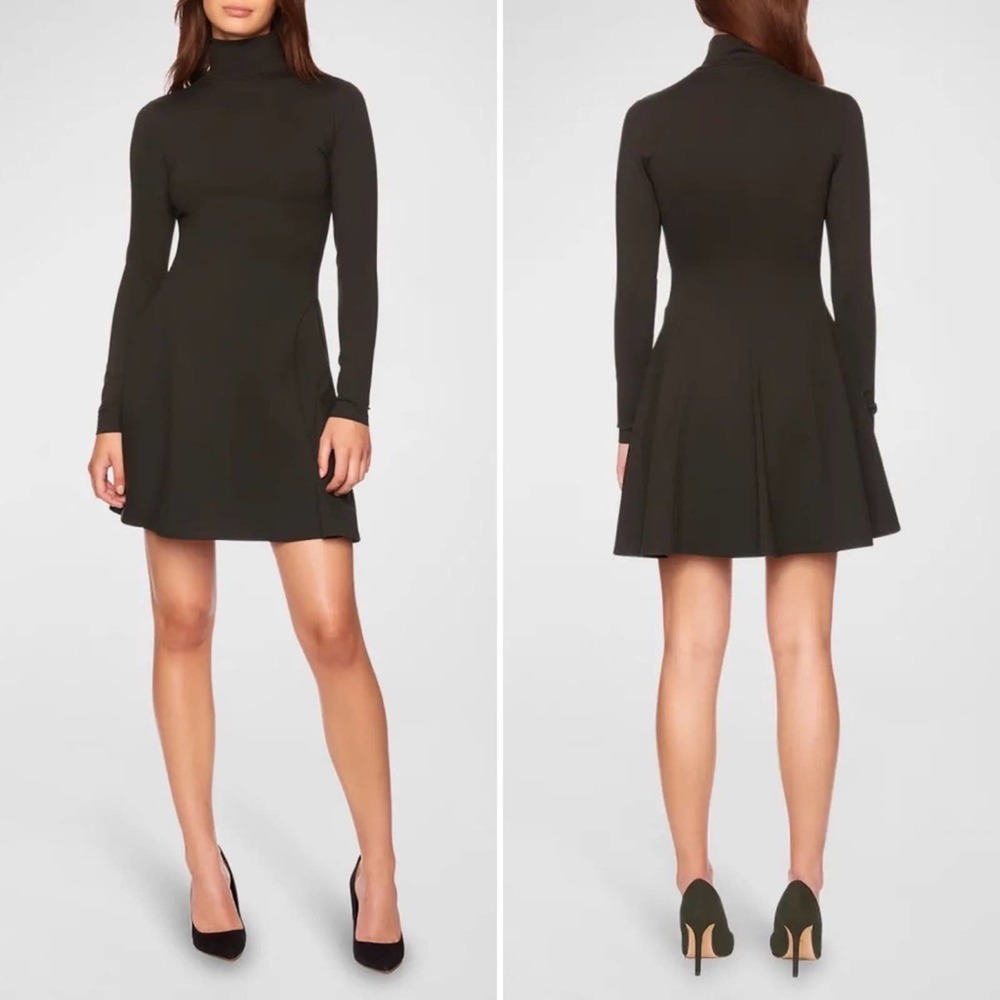 Susana Monaco Mock Neck Long Sleeve Fit & Flare Minidress Dark Green Size Small